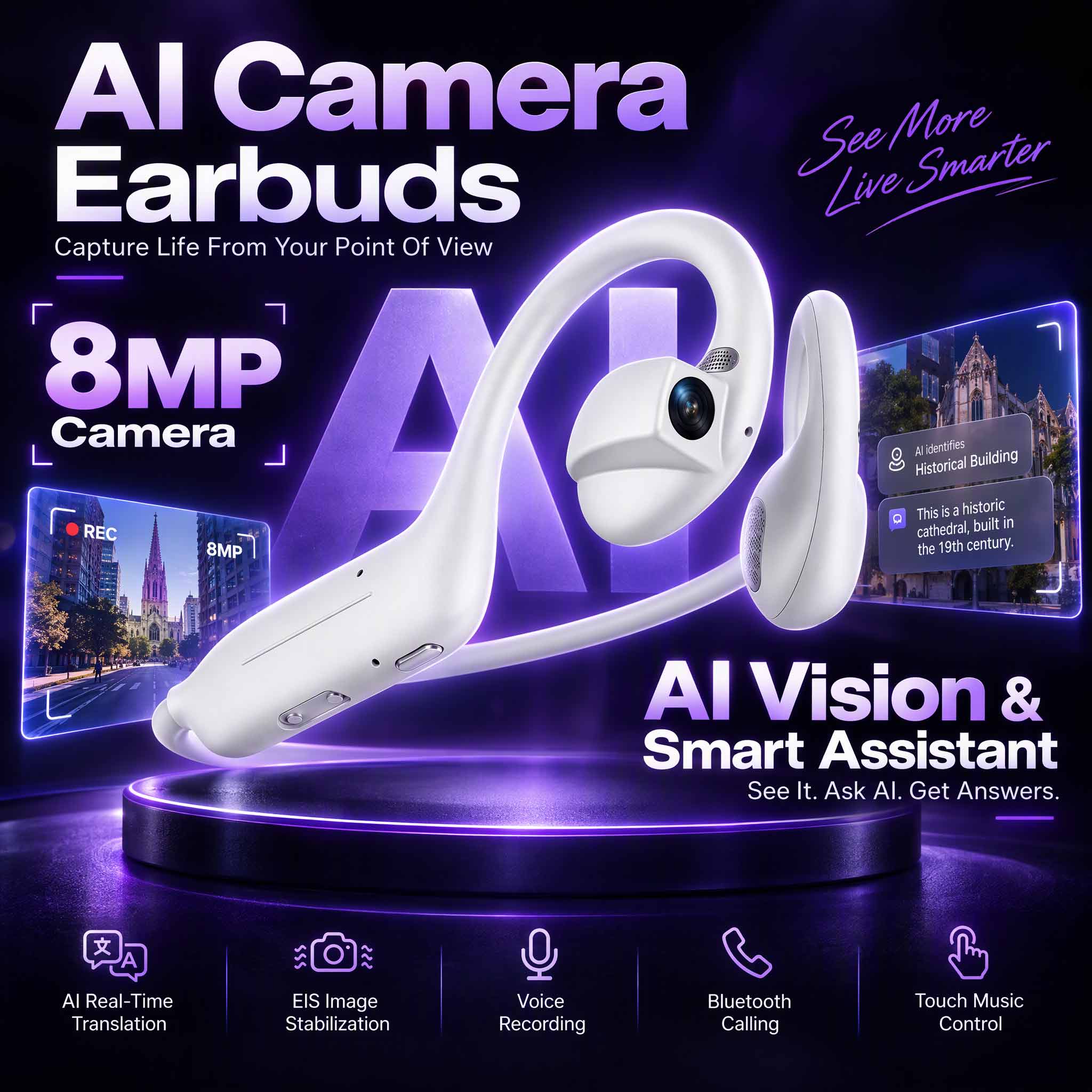 Hot New AI Smart Camera Earbud - Wireless Charger recension och pris